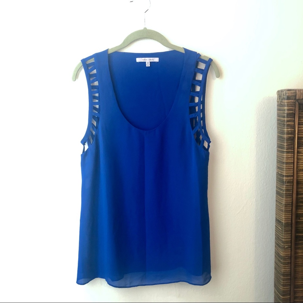 ♥️ Naked Zebra Blue Silky Lattice Sleeveless Top